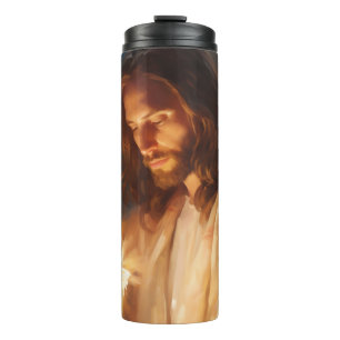 Jezus houdt thermische kaars Tumbler vast Thermosbeker