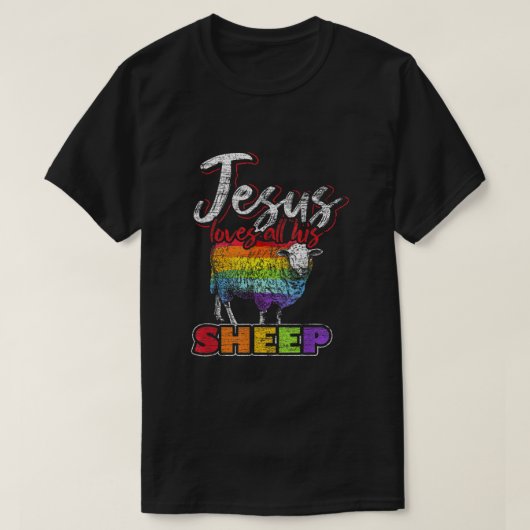Jezus houdt van al zijn schaap regenboogvlag LGBT  T-shirt (Design voorkant)