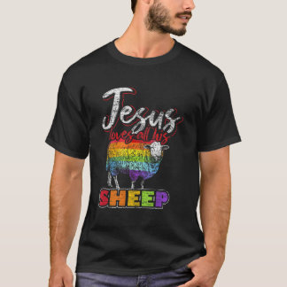 Jezus houdt van al zijn schaap regenboogvlag LGBT  T-shirt