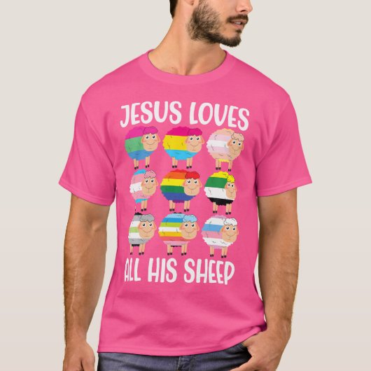 Jezus houdt van al zijn schapen homo lesbische lhb t-shirt (Voorkant)