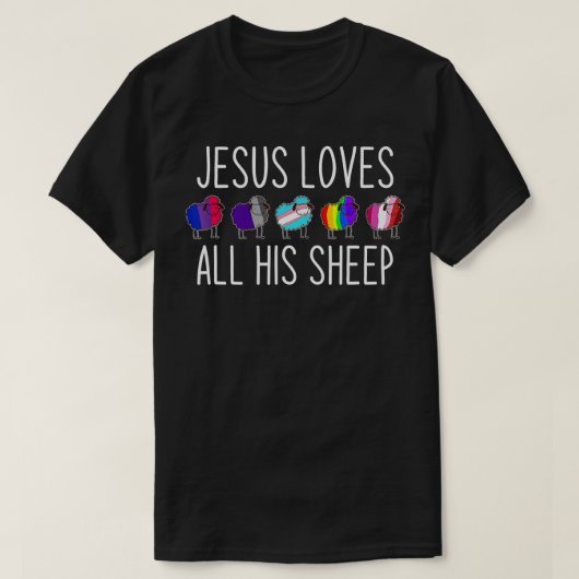 Jezus houdt van al zijn Sheep LGBT Christelijke Je T-shirt (Design voorkant)