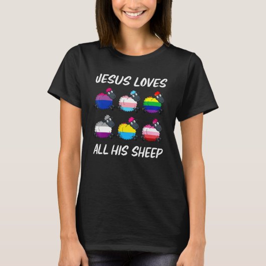 Jezus houdt van al zijn Sheep Pride Lgbt Flag Gay  T-shirt (Voorkant)