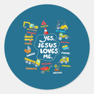 Jezus houdt van christelijke jongens peuter bouw ronde sticker
