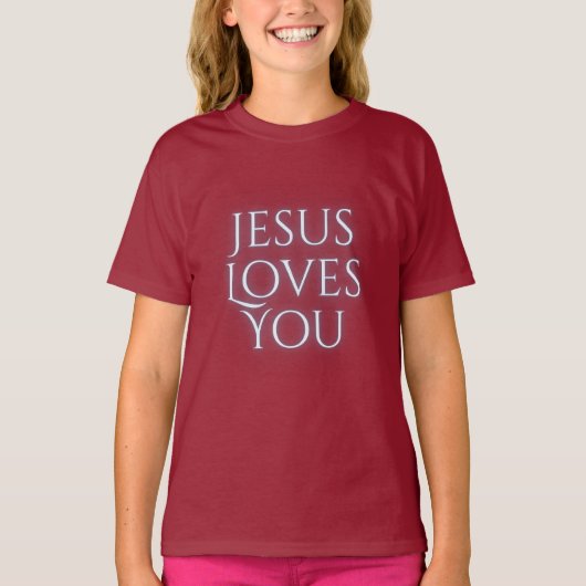 Jezus houdt van Christelijke typografie T-shirt (Voorkant)