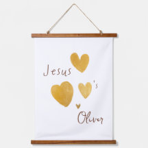 Jezus houdt van Custom Name Wood Topped Tapestry