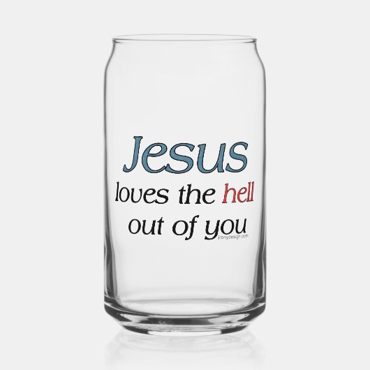 Jezus houdt van de hel uit je Mokken Blikvorm Glas (Voorkant)