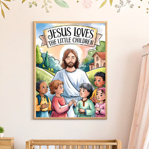 Jezus houdt van de kleine kinderkamer muurkunst poster