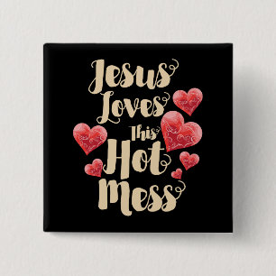Jezus houdt van deze warboel christelijke vrouw vierkante button 5,1 cm