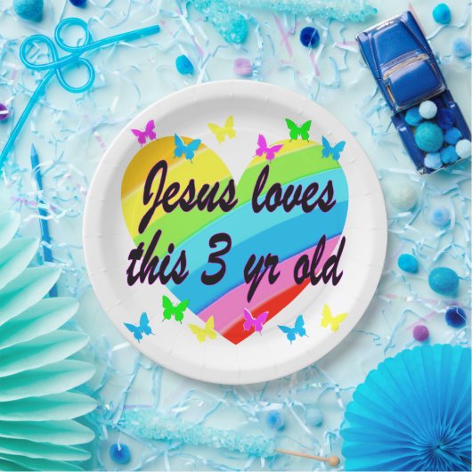 JEZUS HOUDT VAN DIT 3 JAAR OUDE VERJAARDAGSONTWERP PAPIEREN BORDJE (Feest)