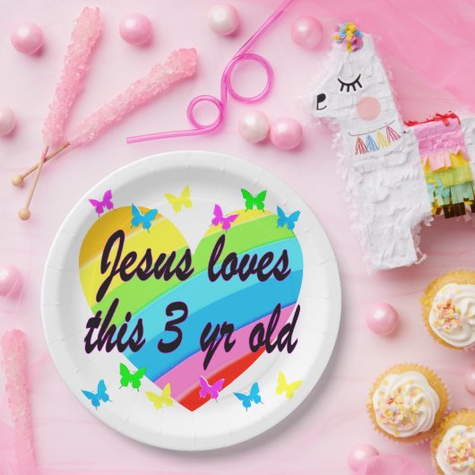 JEZUS HOUDT VAN DIT 3 JAAR OUDE VERJAARDAGSONTWERP PAPIEREN BORDJE (Feest)