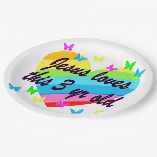 JEZUS HOUDT VAN DIT 3 JAAR OUDE VERJAARDAGSONTWERP PAPIEREN BORDJE (Gekanteld)