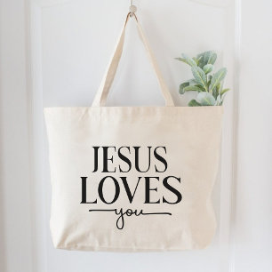 Jezus houdt van Inspirerend Christelijke vrouwen Grote Tote Bag