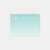 Jezus houdt van je! | blauwgroen groene ombre post-it® notes (Voorkant)