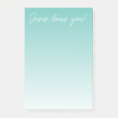 Jezus houdt van je! | blauwgroen groene ombre post-it® notes (Voorkant)