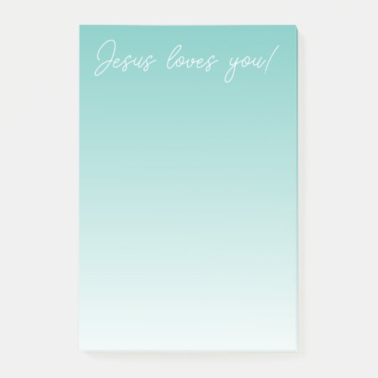 Jezus houdt van je! | blauwgroen groene ombre post-it® notes (Voorkant)