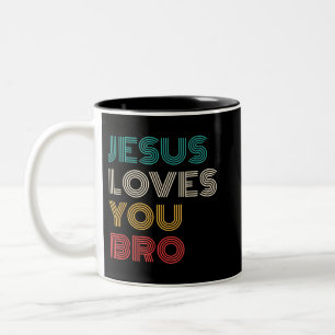 Jezus houdt van je Bro, Grappige Christelijke gelo Tweekleurige Koffiemok