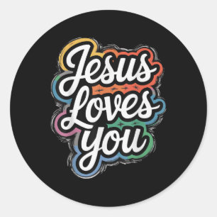 Jezus houdt van je – Christelijk geloof & amp; lie Ronde Sticker