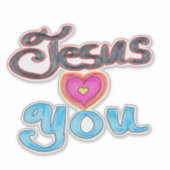 Jezus houdt van je Christelijke quote Roze Hart Sticker (Voorkant)