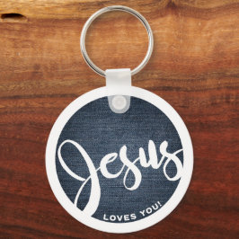 Jezus houdt van je denim cirkel sleutelhanger