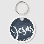Jezus houdt van je denim cirkel sleutelhanger (Achterkant)
