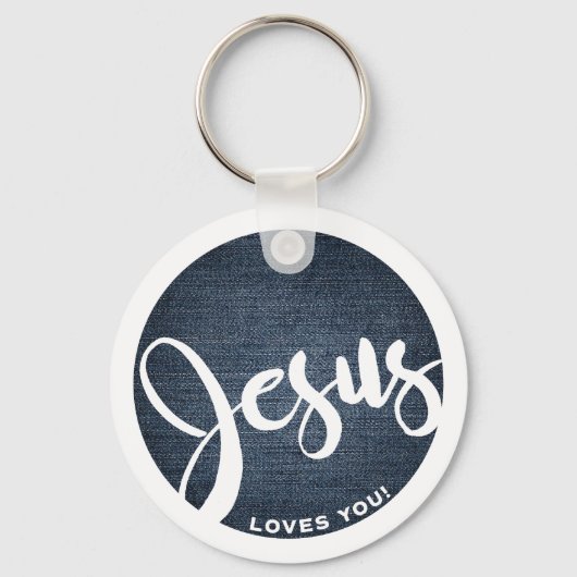 Jezus houdt van je denim cirkel sleutelhanger (Achterkant)