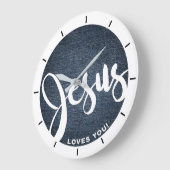 Jezus houdt van je denim grote klok (Hoek)
