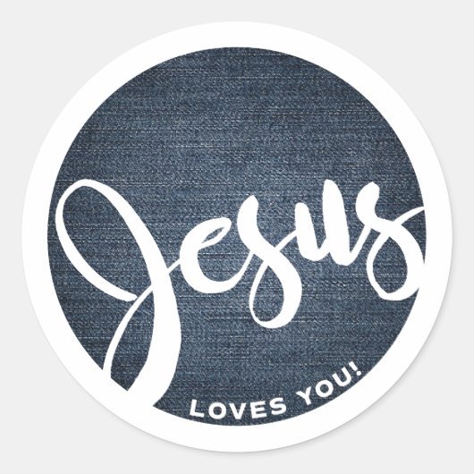 Jezus houdt van je denim ronde sticker (Voorkant)