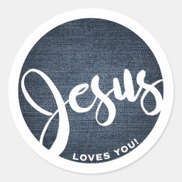 Jezus houdt van je denim ronde sticker