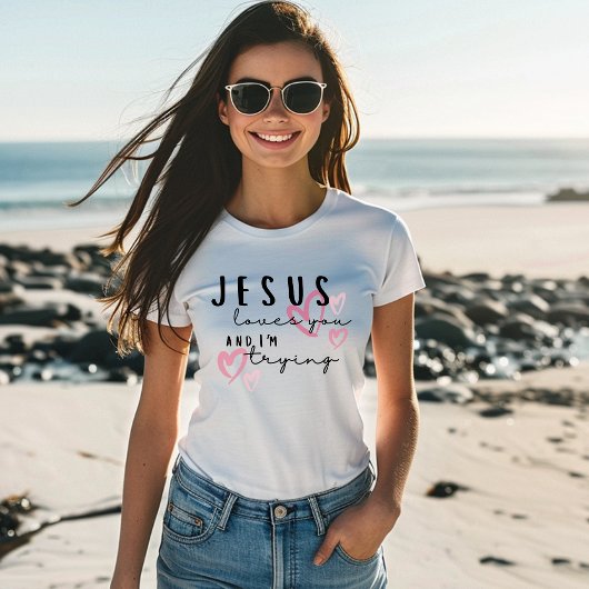 Jezus houdt van je en ik probeer Christelijk T-shirt