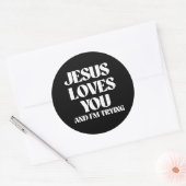 Jezus houdt van je en ik probeer het. ronde sticker (Envelop)