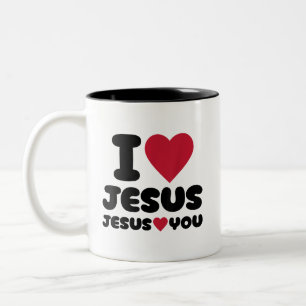 Jezus houdt van je en Jezus houdt van je Christeli Tweekleurige Koffiemok