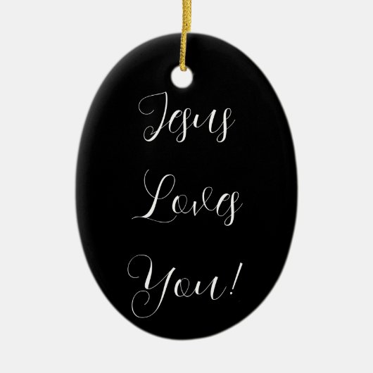 Jezus houdt van je! | fancy script keramisch ornament (Voorkant)