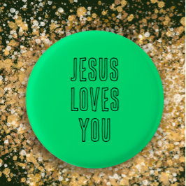 Jezus houdt van je gepersonaliseerde groen & zwart ronde button 3,2 cm