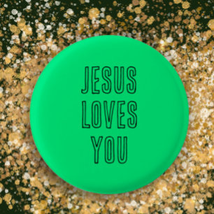 Jezus houdt van je gepersonaliseerde groen & zwart ronde button 3,2 cm
