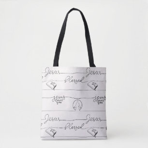 Jezus houdt van je, gezegend, biddende handen tote bag