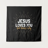 Jezus houdt van je - God weet waarom tapijt Wandkleed (Voorkant)
