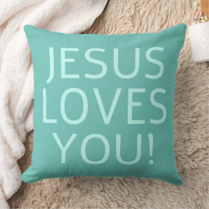Jezus houdt van je   Groen aqua & licht teal Kussen