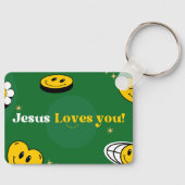 "Jezus houdt van je" Groene glimlach voor kerkgang Sleutelhanger (Voorkant)