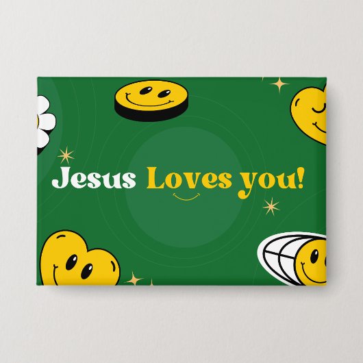 "Jezus houdt van je" Groene Smiley voor Jeugdbodes Button (Voorkant)