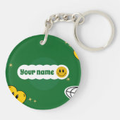 "Jezus houdt van je" Groene Smiley voor kerkganger Sleutelhanger (Achterkant)