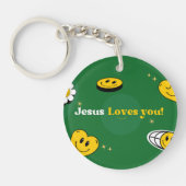 "Jezus houdt van je" Groene Smiley voor kerkganger Sleutelhanger (Voorkant)