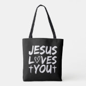 Jezus houdt van je in Jezus Tote Bag (Achterkant)