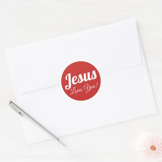 Jezus houdt van je klassieke ronde sticker (Envelop)