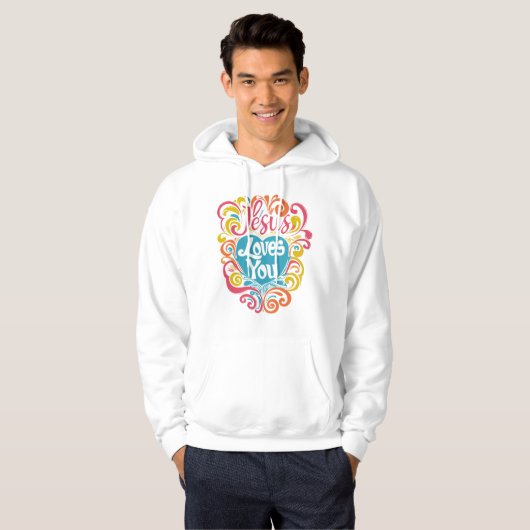 Jezus houdt van je kleurrijke, groovy Christelijke Hoodie (Voorkant volledig)