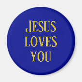 Jezus houdt van je | Marine blauw en goud Magneet (Voorkant)