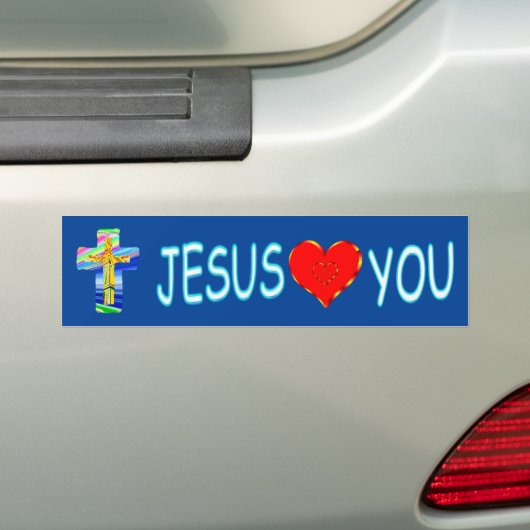 Jezus houdt van je met Christelijk kruis Bumpersticker (Op auto)