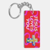 Jezus houdt van je met Christelijk kruis Sleutelhanger (Voorkant Links)