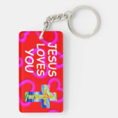 Jezus houdt van je met Christelijk kruis Sleutelhanger (achterkant)