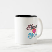 Jezus houdt van je met een roze hart tweekleurige koffiemok (Voorkant rechts)