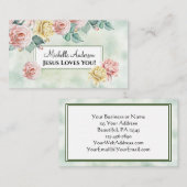Jezus houdt van je! Mooie roze rozen, bloemig Visitekaartje (Voorkant / Achterkant)